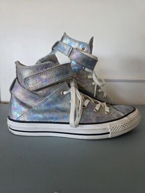 Converse Holographic High-Top Sneakers in Cream and Iridescent Size 7.5, 38